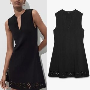 Zara Black Mini Dress with Cut-Out Hem